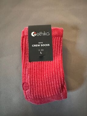 ethika Red Ribbed Boys' Crew Socks